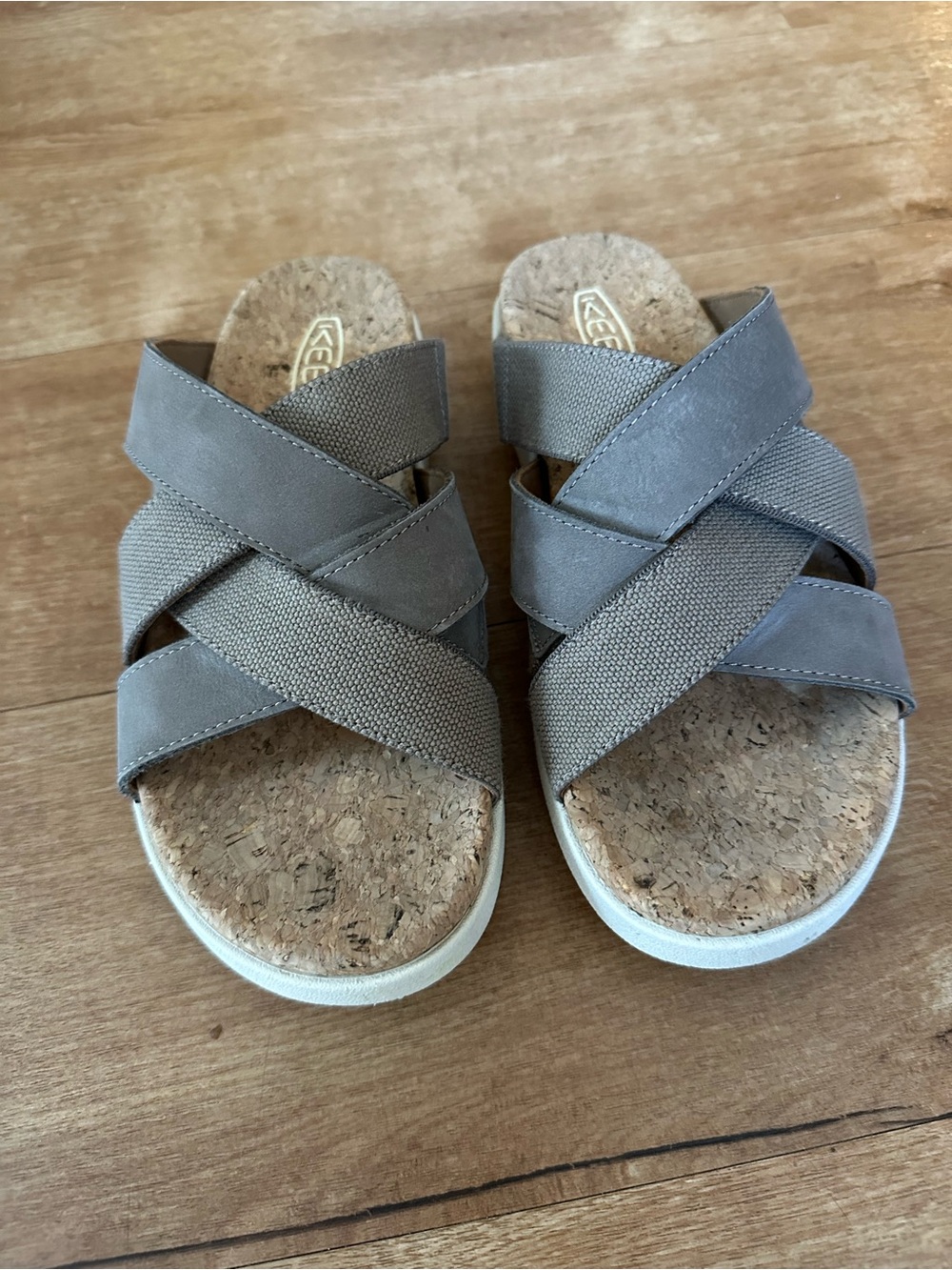 KEEN Elle Mixed Slide Sandals - Brindle/Birch Cork Footbed.Size 6.5